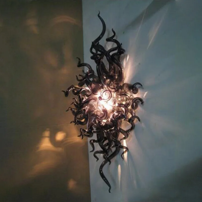Класически Ръчен Выдувной Стъклена Стена лампа Черен Цвят Murano Спалня Хол Led Монтиране на стенни Художествено осветление 20 на 28 инча