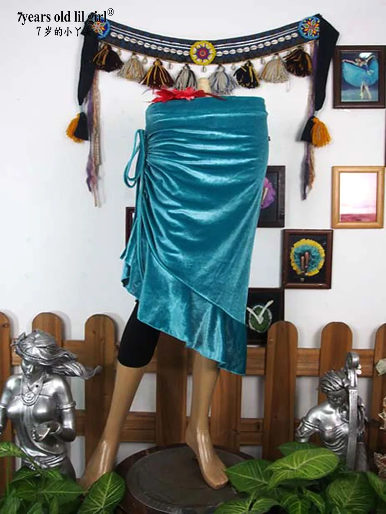 Костюм за танц на корема Tribal Fusion Кадифе Пола с Отворен Намаляване на SRA14