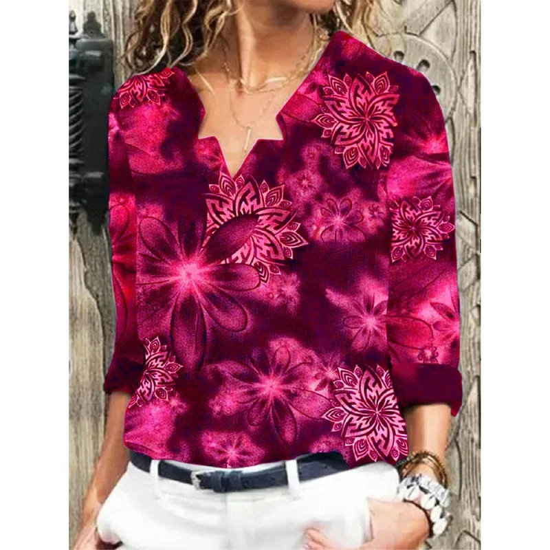 2022 Годишна жена Нова Неофициално Модна тениска с дълъг Ръкав и V-образно деколте и Принтом, дамски блузи, дамски блузи и блузи, риза с флорална принтом, дамски