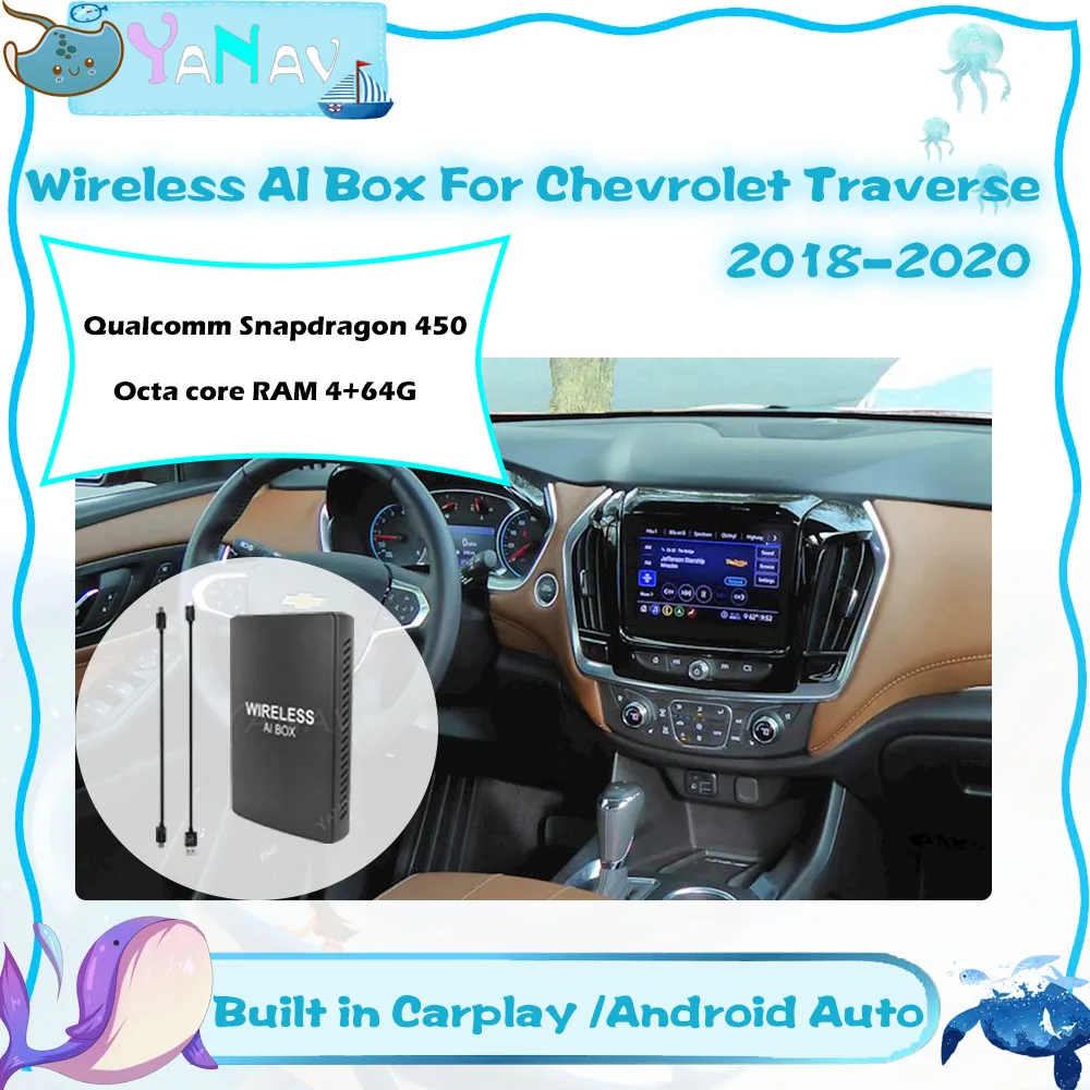 Android Безжична AI Кутия За Chevrolet Traverse 2018-2020 Qualcomm Автомобили Умна Кутия с Carplay Щепсела и да играе на Видео YouTube на Google Изображение 0 
