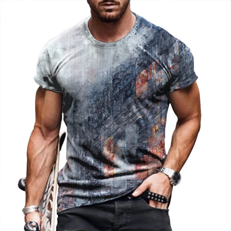 2022 модни раирана тениска мъжка лятна негабаритная 3D печат С кръгло деколте и къси ръкави ежедневни дишаща свободна риза